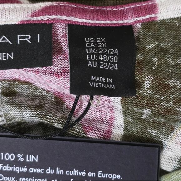 Tahari 100% Linen Floral Tropical Long‎ Tee Shirt Plus Size 2X New - Picture 5 of 7